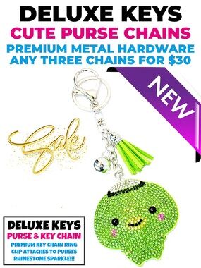 DeLuxe Keys Rhinestone Keychain/Purse Chain Green Baby Chick